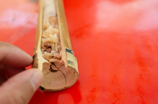 Тайваньские Закуски Риса Приготовленные Бамбуковых Трубах — стоковое фото