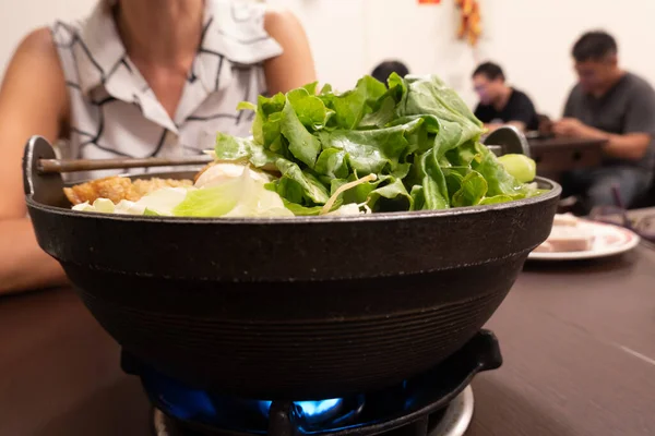 Taiwanese Small Hot Pot Vegetables Meat Restaurant — Stock Photo, Image