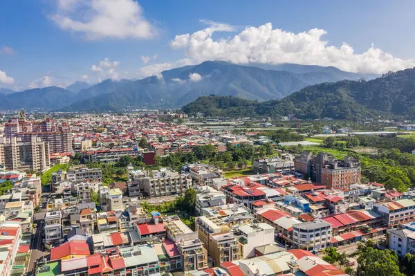 台湾南头市 2019年9月6日 台湾南头市普利镇的空中景观 白天有建筑物 — 图库照片