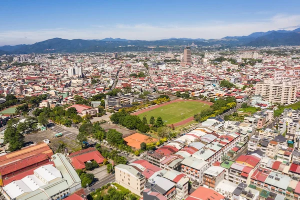 Nantou Taiwan Oktober 2019 Luchtfoto Van Puli Stad Met Gebouwen — Stockfoto