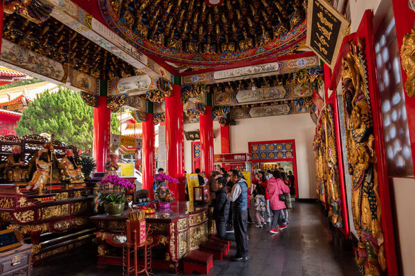 Nantou, Taiwan - December 9th, 2019: building interior of famous landmark of Wenwu temple in Sun Moon Lake, Nantou, Taiwan