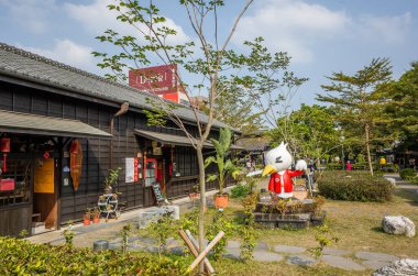 Chiayi, Tayvan - 3 Şubat 2020: Eski binaları olan Hinoki Köyü Parkı, Tayvan 'daki ünlü eğlence merkezi