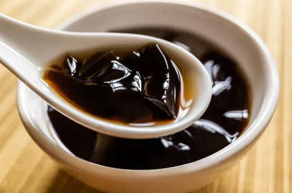 Traditional Taiwanese Snacks Mesona Black Herbal Tea Bowl Stock Image