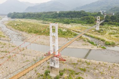 Caotun, Tayvan - 10 Eylül 2020: Çifte Onuncu Askı Köprüsü, Tayvan, Nantou, Asya 'daki en uzun asma köprü