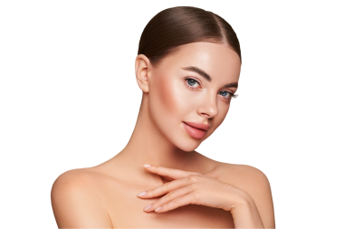 Temiz tenli güzel bir genç kadın portresi. Sağlıklı ciltli bir model, yakın portre. Kozmetik, güzellik ve kaplıca