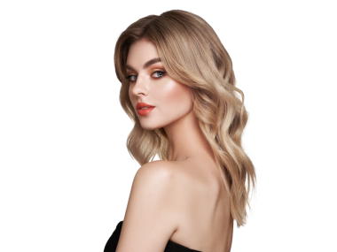 Parlak dalgalı sarı saçlı güzel bir genç kadın. Sağlıklı ciltli bir model, yakın portre. Kozmetik, güzellik ve kaplıca