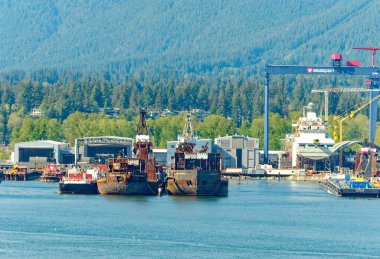 VANCOUVER, BRITISH COLUMBIA - 3 Mayıs 2023: Vancouver, Britanya Kolumbiyası 'nın hareketli bir batı kıyısı limanı, Kanada' nın en yoğun ve etnik çeşitliliğe sahip şehirleri arasındadır..