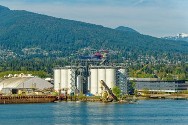 VANCOUVER, BRITISH COLUMBIA - 3 Mayıs 2023: Vancouver, Britanya Kolumbiyası 'nın hareketli bir batı kıyısı limanı, Kanada' nın en yoğun ve etnik çeşitliliğe sahip şehirleri arasındadır..