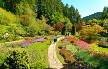 Victoria, British Columbia - 21 Mayıs 2016: Victoria, yakınındaki Butchart bahçeleri üzerinde bir milyon ziyaretçi her yıl almak ve bir Kanada'nın Ulusal tarihi Site belirlenmiş.