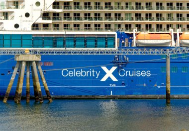 ICY STRAIT, ALASKA - 9 Mayıs 2023: Buzlu Boğaz, Alaska 'nın güneydoğusundaki Alexander Takımadası' nda bir boğazdır. Yakındaki yolcu gemisinin varış yeri Icy Boğazı Noktası 'na atıfta bulunuldu..