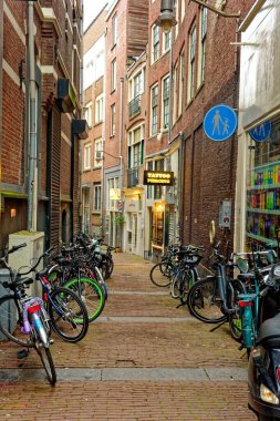 AMSTERDAM, NETHERLANDS - 24 Ağustos 2023: Amsterdam, sanatsal mirası, ayrıntılı kanal sistemi ve dar cepheli evleri ile bilinen Hollanda başkentidir..