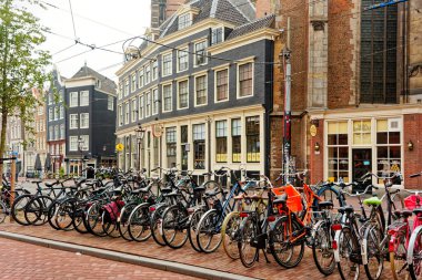 AMSTERDAM, NETHERLANDS - 24 Ağustos 2023: Amsterdam, sanatsal mirası, ayrıntılı kanal sistemi ve dar cepheli evleri ile bilinen Hollanda başkentidir..