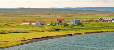 AKUREYRI, ICELAND - 31 Ağustos 2023: İzlanda sanayii ekonomik faaliyetin 25 'i iken, hizmetler 70' e yakın. Turizm sektörü, özellikle eko-turizm ve balina izleme alanlarında büyüyor.