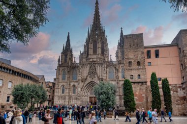 BARCELONA, İspanya - 26 Ekim 2024: Barcelona İspanya Katedrali
