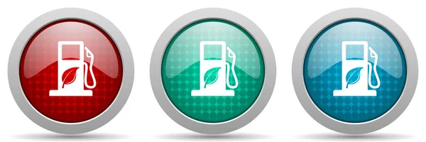 Zestaw Ikon Wektora Biopaliw Błyszcząca Kolekcja Przycisków Internetowych — Wektor stockowy