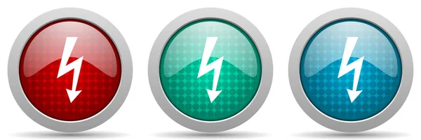 Elektrizität Strom Energievektorsymbole Hochglanz Web Buttons Sammlung — Stockvektor
