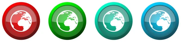 Earth Glossy Web Icon Set Boutons Colorés Isolés Sur Fond — Photo