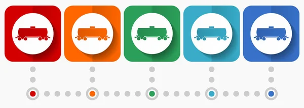Üzemanyag Ciszterna Kocsi Vonat Vektor Ikonok Infografika Sablon Készlet Lapos — Stock Vector