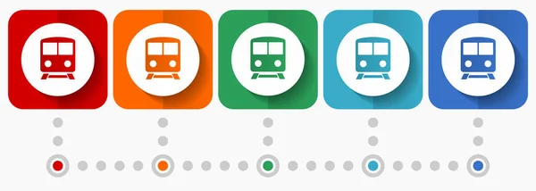 Railway Train Subway Transportation Vector Icons Infographic Template Set Flat — Stock Vector