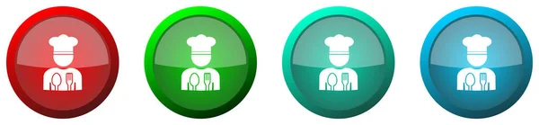 Chef Restaurant Concept Ronde Glanzende Web Icon Set Kleurrijke Knoppen — Stockfoto