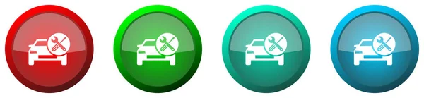 Auto Service Auto Reparatie Ronde Glanzende Web Icon Set Kleurrijke — Stockfoto