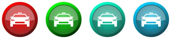 Taxi Auto Runde Glänzende Web Icon Set Bunte Tasten Isoliert — Stockfoto
