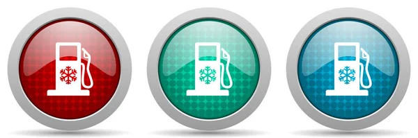 Kış Yakıt Vektör Simgesi Seti Parlak Web Düğmeleri Koleksiyonu — Stok Vektör
