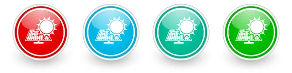 Güneş Paneli Vektör Simgeleri Üzerinde Beyaz Üzerinde Renkli Parlak Düğmeler — Stok Vektör