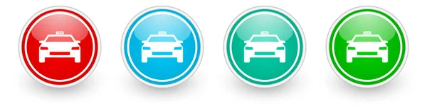 タクシー 車のベクトルのアイコン 白のカラフルな光沢のあるボタン — ストックベクタ
