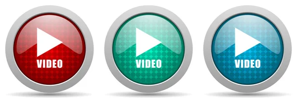 Zestaw Ikon Wektorowych Wideo Błyszcząca Kolekcja Przycisków Internetowych — Wektor stockowy