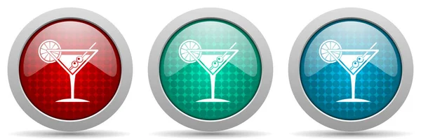 Boissons Tropicales Alcool Bar Martini Verre Ensemble Icônes Vectorielles Collection — Image vectorielle