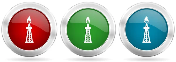 Gázvektor Ikonkészlet Piros Kék Zöld Ezüst Fémes Web Gombok Króm — Stock Vector