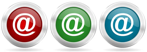 Set Icone Vettoriali Email Bottoni Metallici Argento Rosso Blu Verde — Vettoriale Stock
