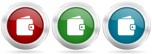 Purse Wallet Vector Icon Set Red Blue Green Silver Metallic — Stock Vector