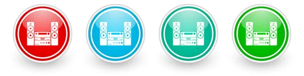 Music Stereo Equipment Vector Icons Colorful Glossy Buttons White — Stock Vector