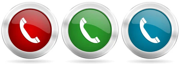 Telefone Chamada Ícone Vetor Contato Definido Red Azul Verde Prata — Vetor de Stock