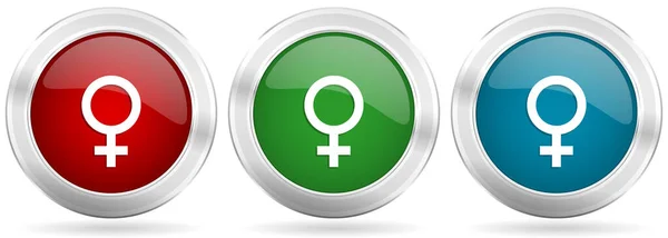 Conjunto Iconos Vector Femenino Botones Web Metálicos Plata Roja Azul — Vector de stock