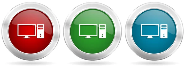 Computer Monitor Screen Vector Icon Set Red Blue Green Silver — Stock Vector