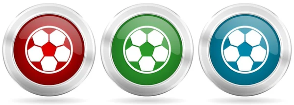 Juego Iconos Vector Fútbol Botones Web Metálicos Plata Roja Azul — Archivo Imágenes Vectoriales
