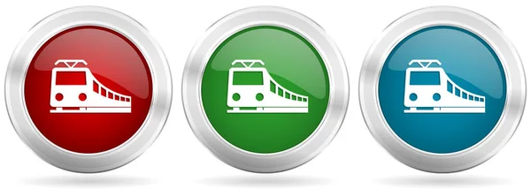 Trem Ferrovia Conjunto Ícones Vetoriais Transporte Red Azul Verde Prata —  Vetores de Stock