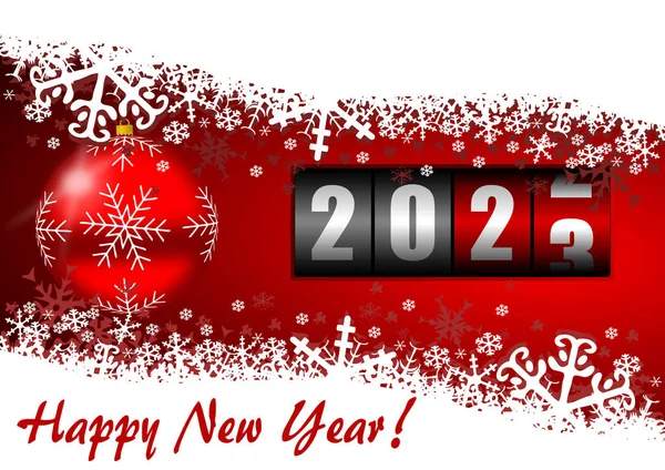Feliz Año Nuevo 2023 Tarjeta Felicitación Ilustración Con Bola Navidad — Foto de Stock