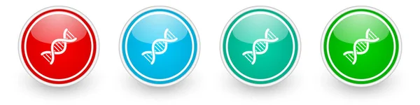Dna Genetyczne Ikony Wektorowe Molekuły Kolorowe Błyszczące Przyciski Białym — Wektor stockowy