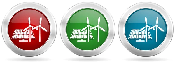 Energia Wiatrowa Słoneczna Ikona Wektora Energii Odnawialnej Czerwone Niebieskie Zielone — Wektor stockowy