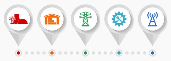 电力和能源矢量图标 工业平面设计网络指针收集 商业概念信息模板 — 图库矢量图片
