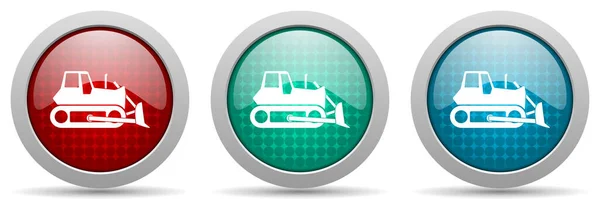 Bulldozer Zware Machine Tractor Vector Icon Set Glanzende Web Buttons — Stockvector
