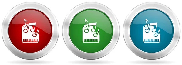 Piano Conjunto Iconos Vector Música Botones Web Metálicos Plata Roja — Archivo Imágenes Vectoriales