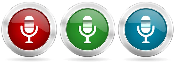 Mikrofon Dźwięk Nagrywanie Ikona Wektora Radiowego Czerwone Niebieskie Zielone Srebrne — Wektor stockowy