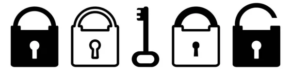 Padlock Protection Vector Icon Set Collection Security Symbols Isolated White — Stock Vector
