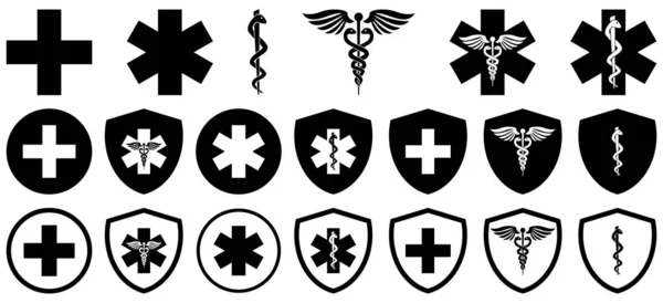 Hospital Emergency Vector Icon Set Collection Medical Symbols Isolated White — Vector de stock