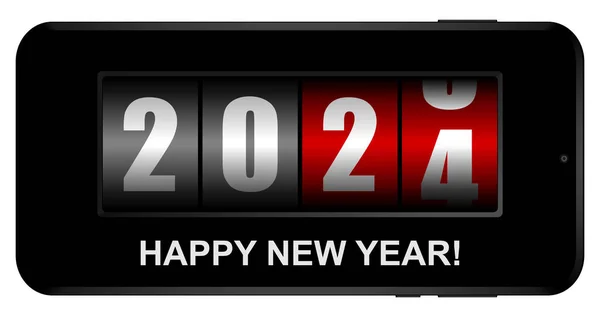 2024年の新年のベクトル図は 電話画面上のカウンター — ストックベクタ